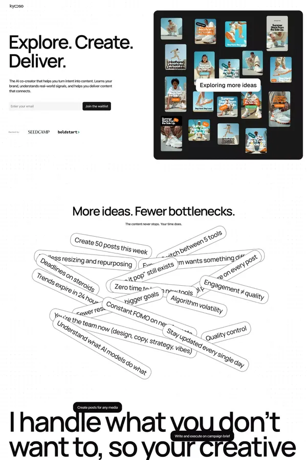 Kyoso | AI Co-Creation Platform for Creators - Landing design inspiration