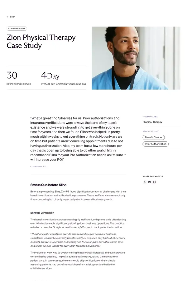 Zion Physical Therapy Case Study - Silna Health - Case Study design inspiration