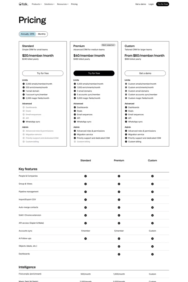 Try folk for free - Pricing design inspiration