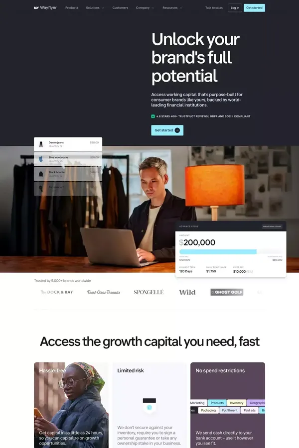 eCommerce, Amazon & Wholesale Funding | $5K-$20M | Wayflyer - Landing design inspiration