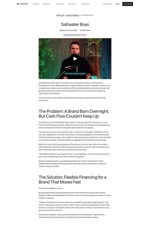 Wholesale Financing | Customer Stories | Saltwater Boys | Wayflyer - Case Study design inspiration