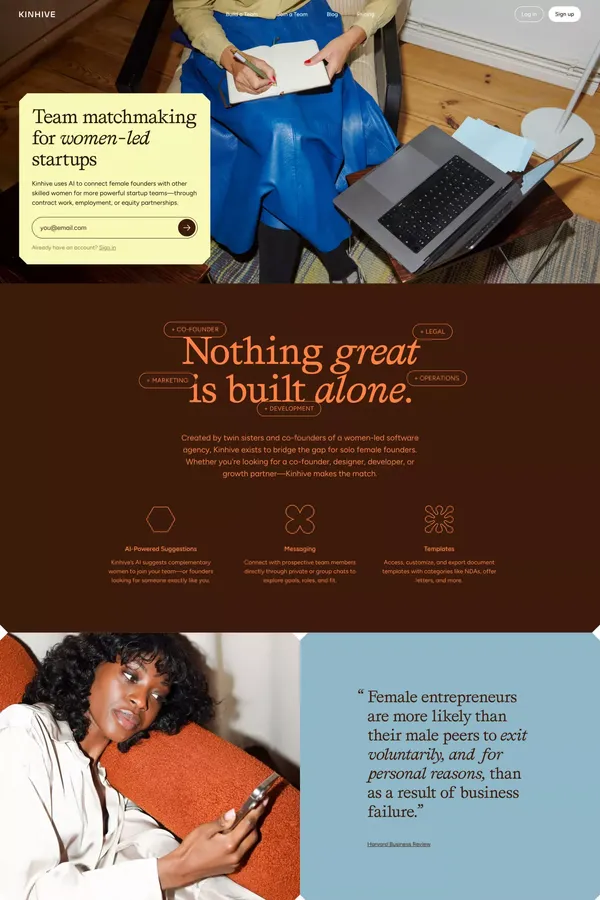 Female-Founder Team Matchmaking | Kinhive - Landing design inspiration