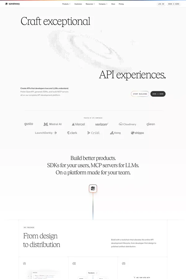 Generate MCP servers & SDKs from OpenAPI | Speakeasy - Landing design inspiration