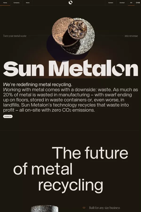 Turn your metal waste into revenue – Sun Metalon - Landing design inspiration
