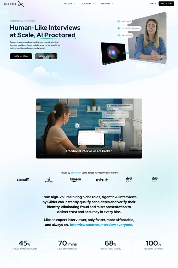 Discover Glider AI's Agentic AI Interviews - Landing design inspiration