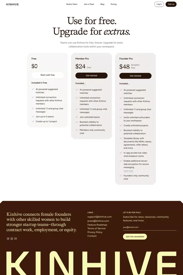 Pricing | Kinhive - Pricing design inspiration