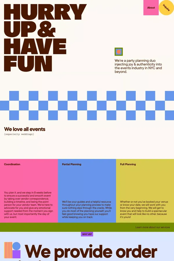 Hurry Up & Have Fun — Event Planning NYC - Portfolio design inspiration