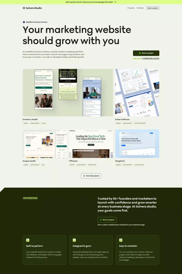 Webflow Premium Partner | Expert Website Design & Development Agency | Solvera Studio - Portfolio design inspiration