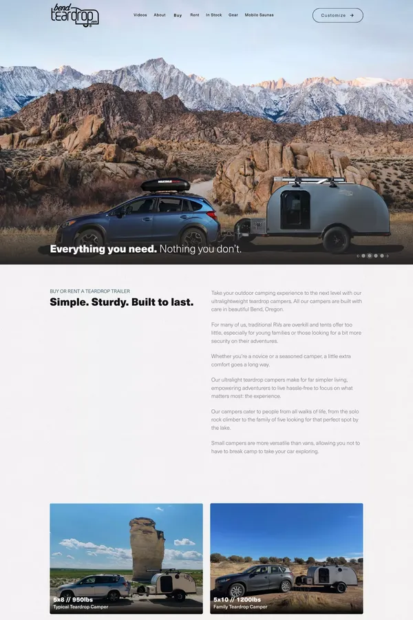 Bend Teardrop Camping Trailers - Landing design inspiration