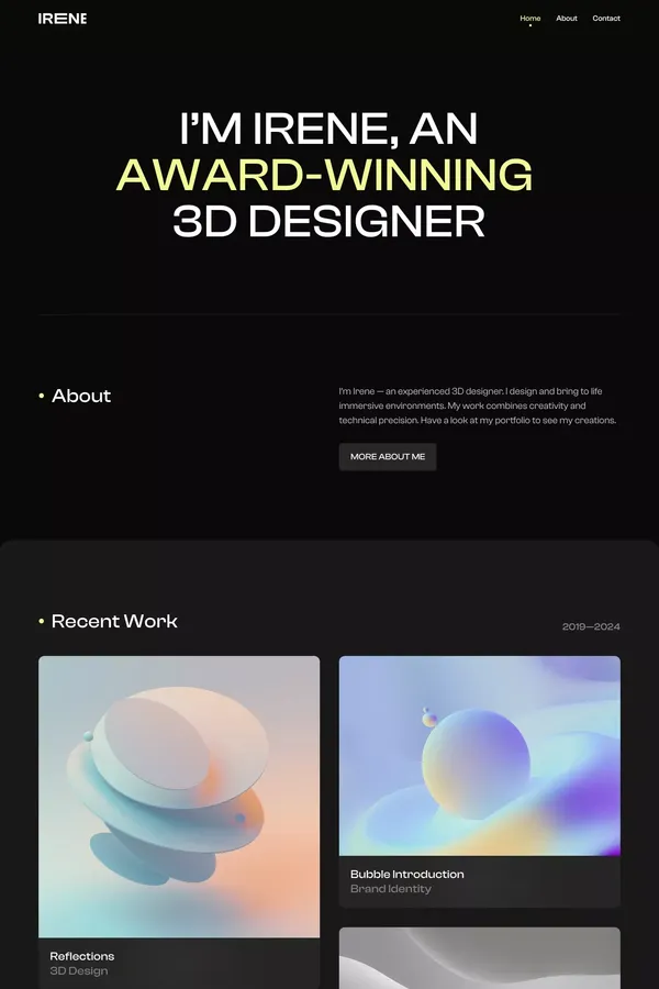 Irene - Portfolio Template for Framer - Template design inspiration