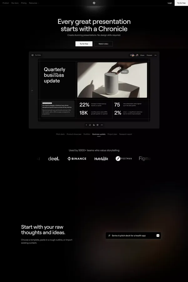 Chronicle: The AI Presentation Tool for Stories Worth Telling - Landing design inspiration