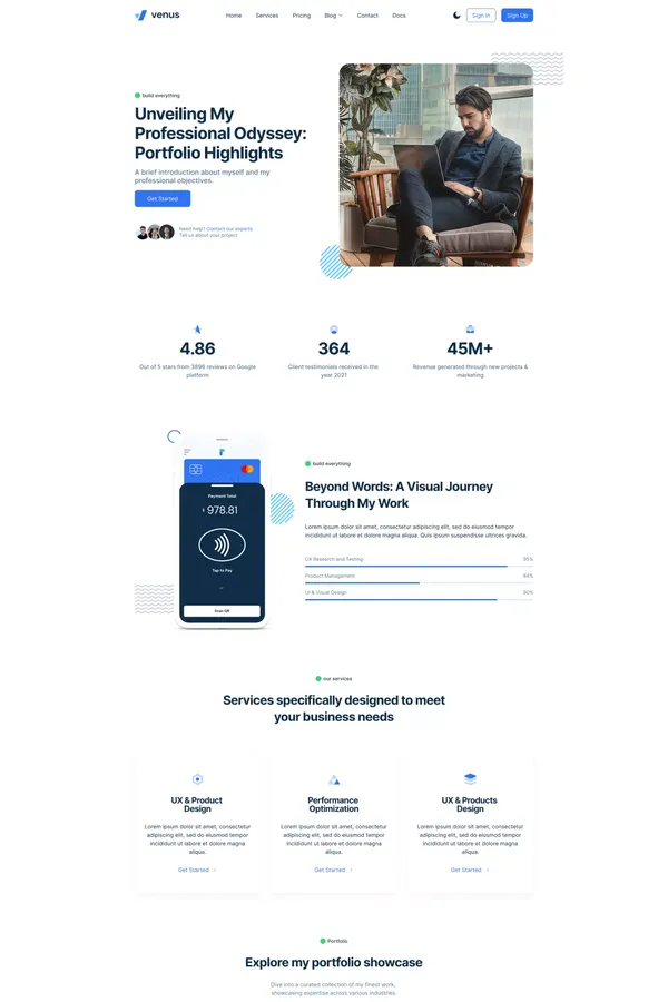 Venus NextJS Template for Portfolio & Personal Websites - Template design inspiration
