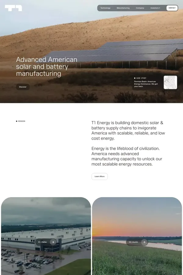 T1 Energy - Landing design inspiration