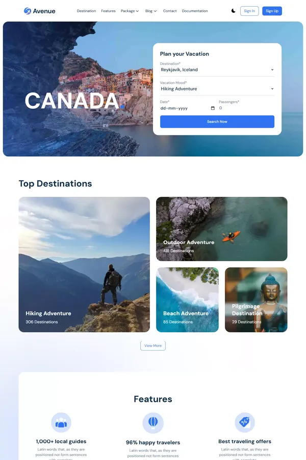 Avenue Pro - NextJS Website Template for Travel & Booking Websites - Template design inspiration