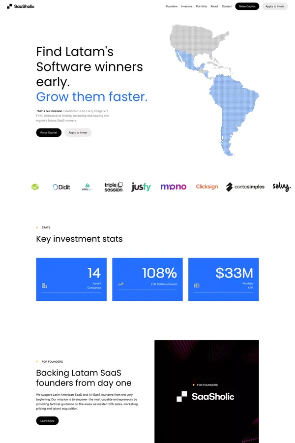 SaaSholic Ventures | Invest in Latam’s Top SaaS Startups - Landing design inspiration
