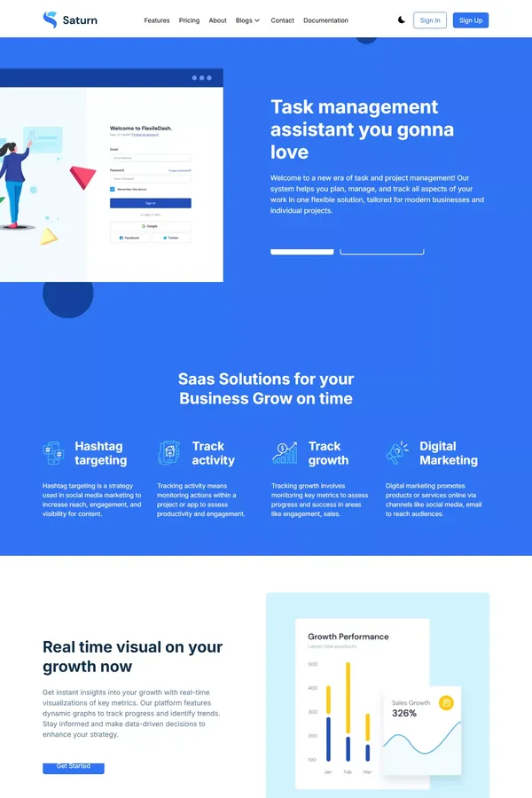 Saturn Pro - NextJS Website Template for Team Management Platforms - Template design inspiration