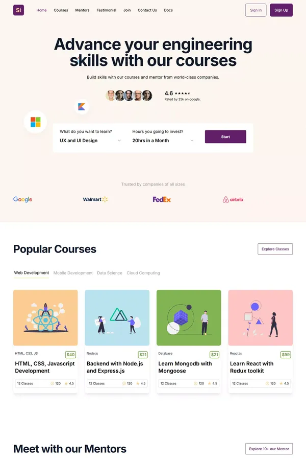 Si Educational NextJs Free Landing Page Template Based On Tailwind & Headless UI - Landing design inspiration