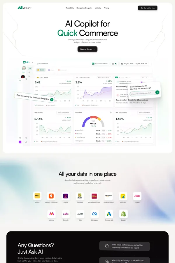 Dcluttr | AI Copilot for Quick Commerce Growth - Landing design inspiration