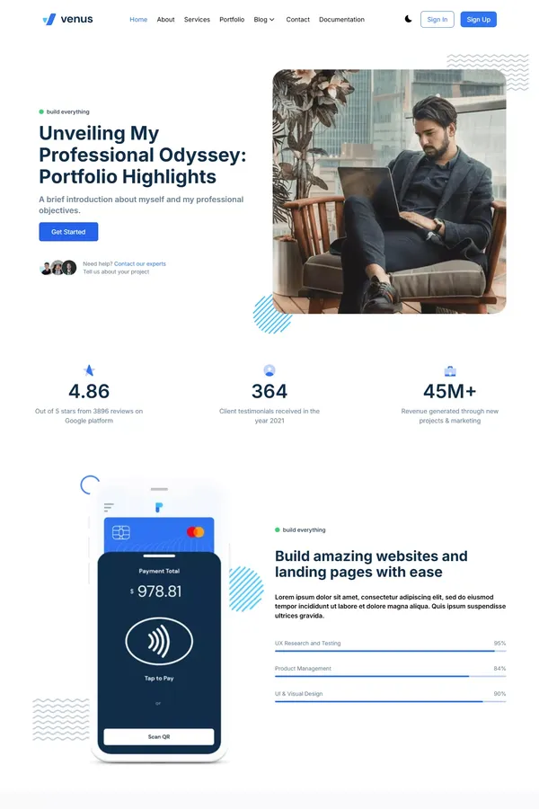 Venus NextJS Template for Portfolio & Personal Websites - Portfolio design inspiration