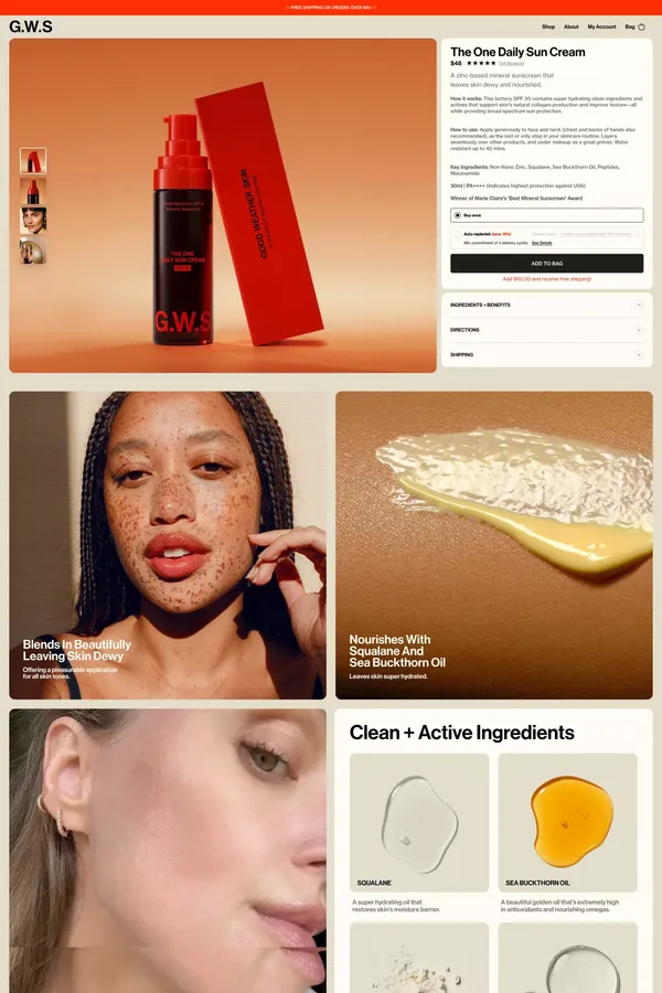 The One Daily Sun Cream | Good Weather Skin - Product page design inspiration