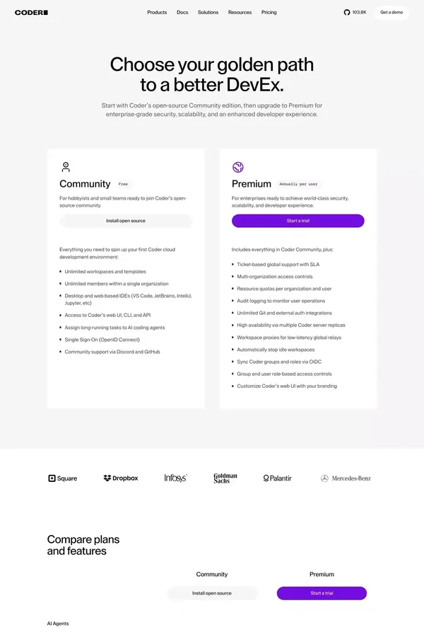 Cloud Development Plans & Pricing - Coder - Pricing design inspiration