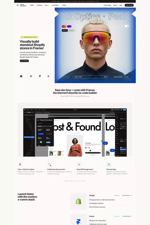 Framer Commerce | Shopify x Framer - Landing design inspiration