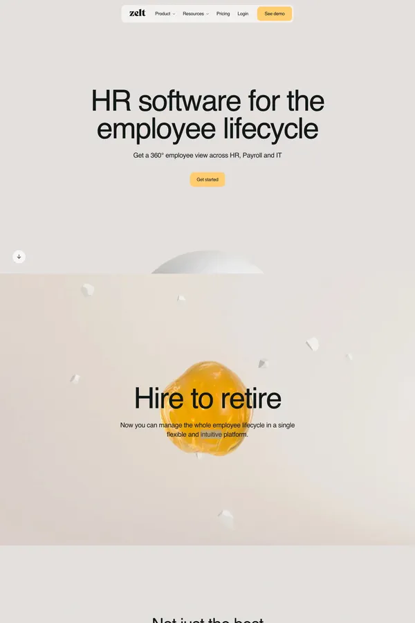 Zelt: All-in-one HR software for the employee lifecycle - Landing design inspiration