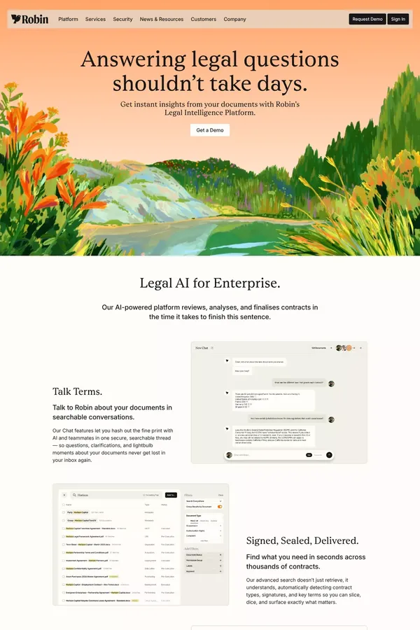 Robin | Legal AI | AI-Powered Contract Software - Landing design inspiration