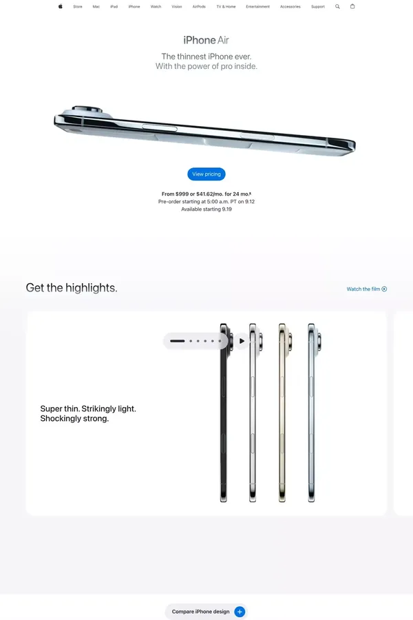 iPhone Air - Apple - Landing design inspiration