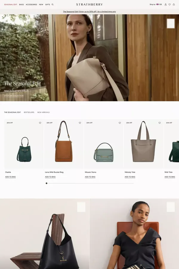 Luxury designer handbags | Strathberry - Ecommerce design inspiration