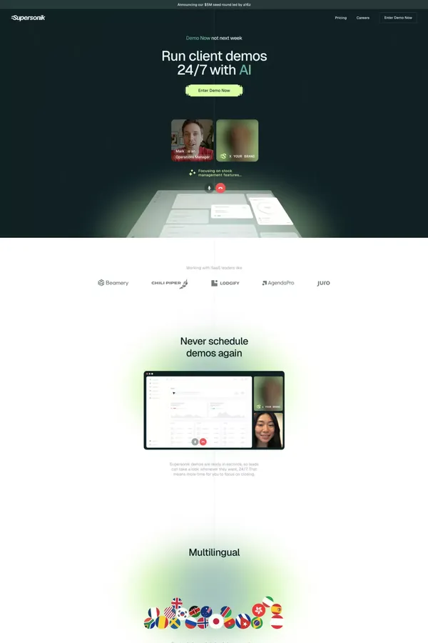 Supersonik | Run client demos 24/7 with AI - Landing design inspiration