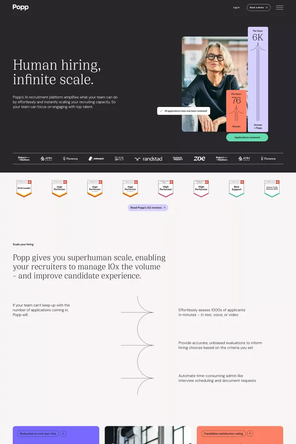 Popp | Human hiring, infinite scale. - Landing design inspiration