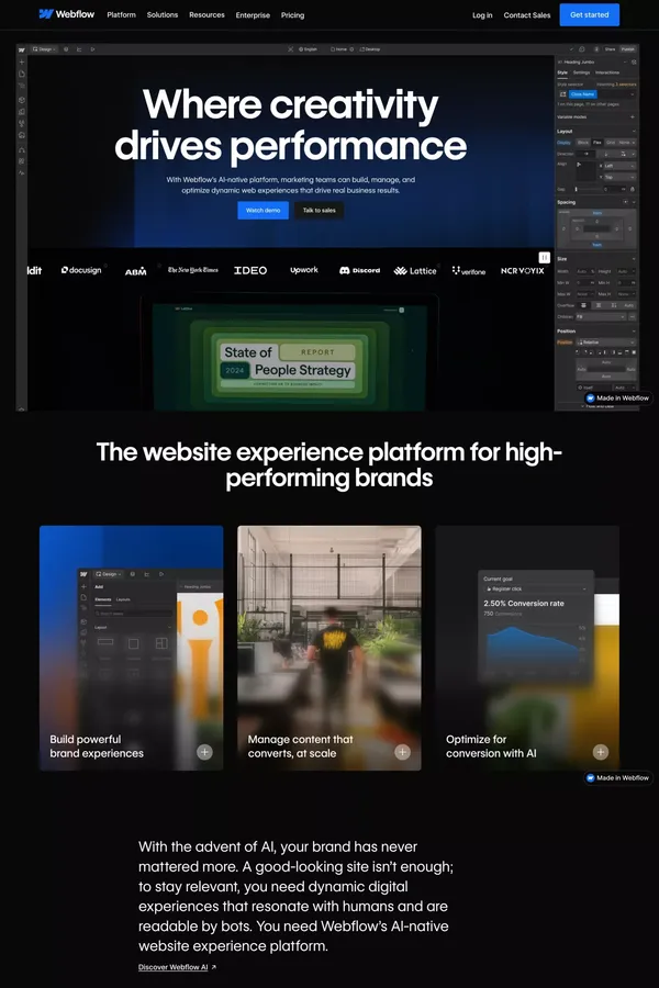 Webflow: Create a custom website | Visual website builder - Landing design inspiration