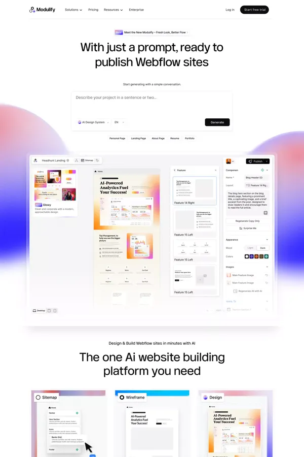 Modulify – Fastest AI Website Builder for Webflow - Landing design inspiration