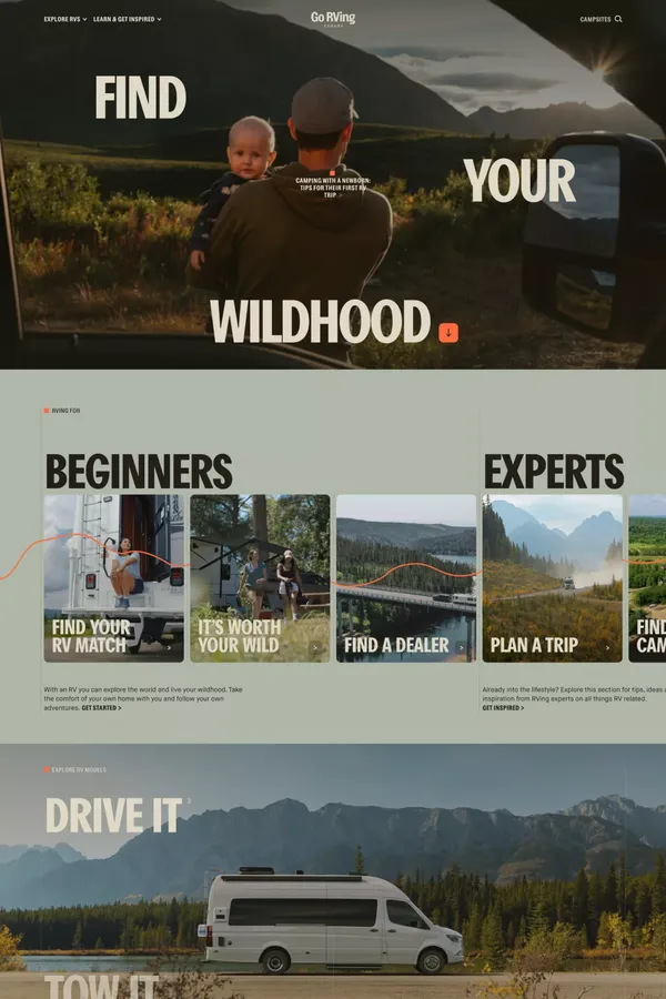 Go RVing Canada: RV dealers, Campgrounds and Trip Guides - Landing design inspiration