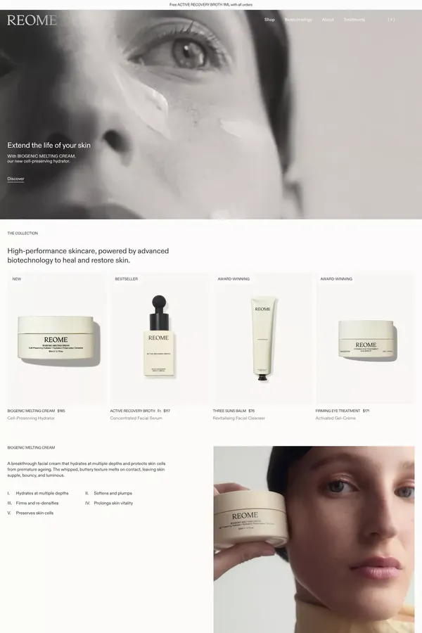 REOME | Advanced skincare powered by biotechnology - Ecommerce design inspiration