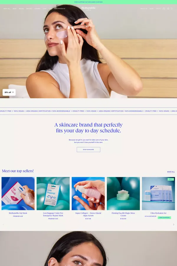 BioRepublic SkinCare | Face Mask Sheets | Vegan Skincare - Ecommerce design inspiration