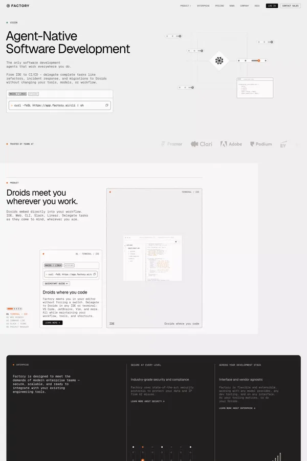 Factory | Agent-Native Software Development - Landing design inspiration