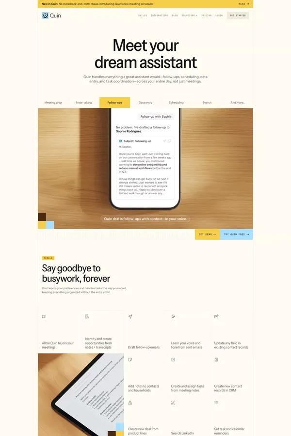 Quin — Meet your dream assistant - Landing design inspiration