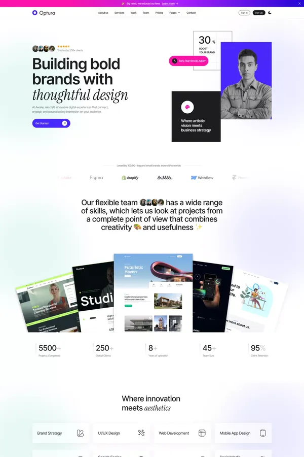 Optura – Creative Digital Agency for Modern Brands - Landing design inspiration