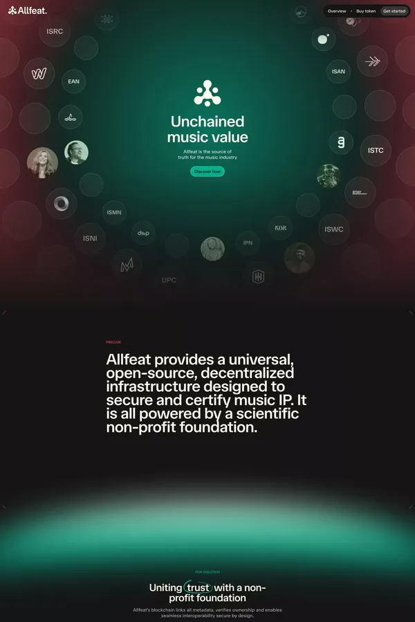 Allfeat | Unchained music value - Landing design inspiration