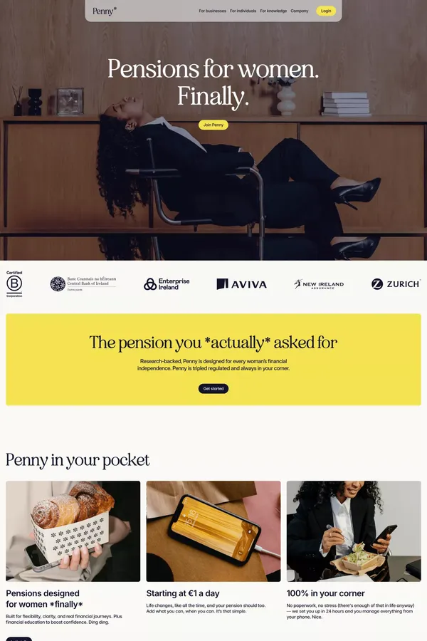 Penny | The Pension You Actually Asked For | Women's Pension Solution - Landing design inspiration