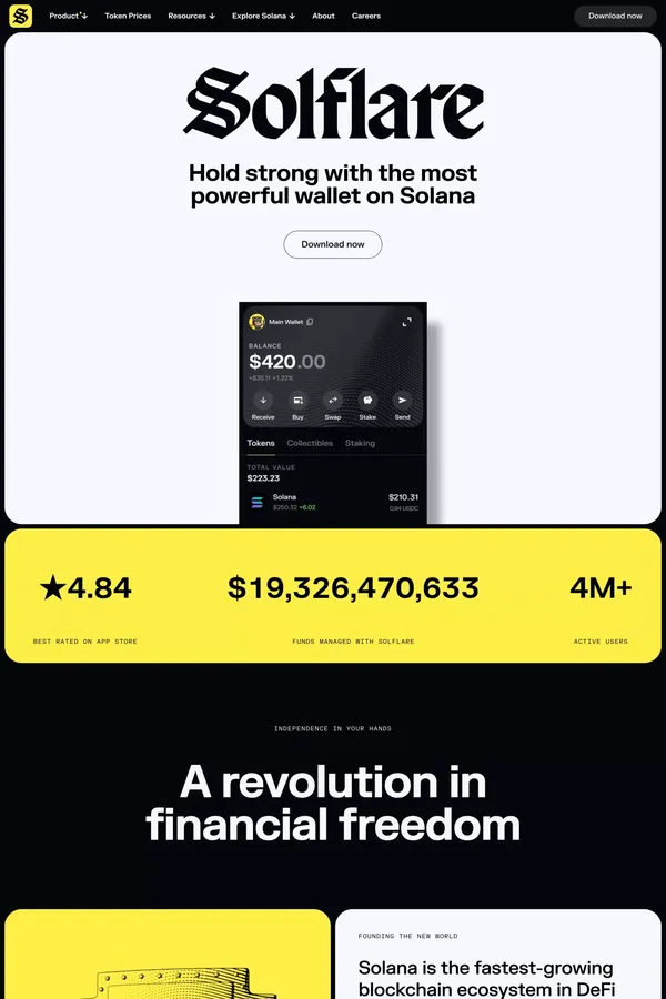 Manage your Solflare wallet with ease | Solflare - Landing design inspiration