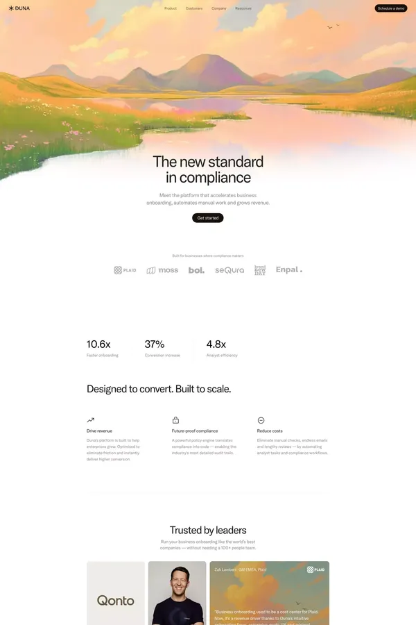 Duna - The new standard in compliance - Landing design inspiration