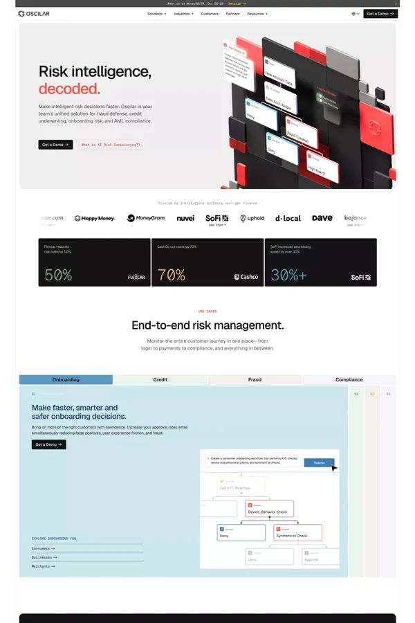Oscilar - Risk Intelligence Decoded - Landing design inspiration