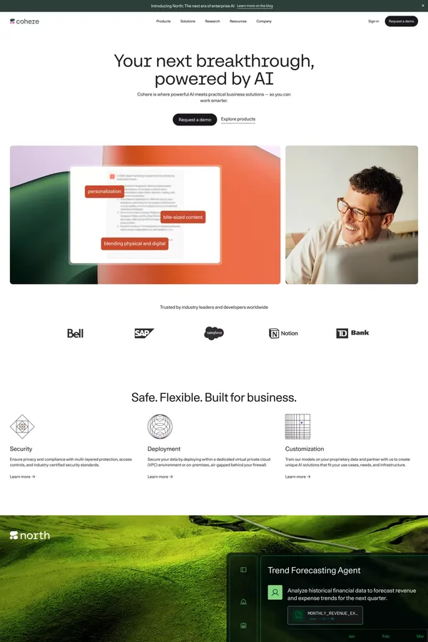 Enterprise AI: Private, Secure, Customizable | Cohere - Landing design inspiration