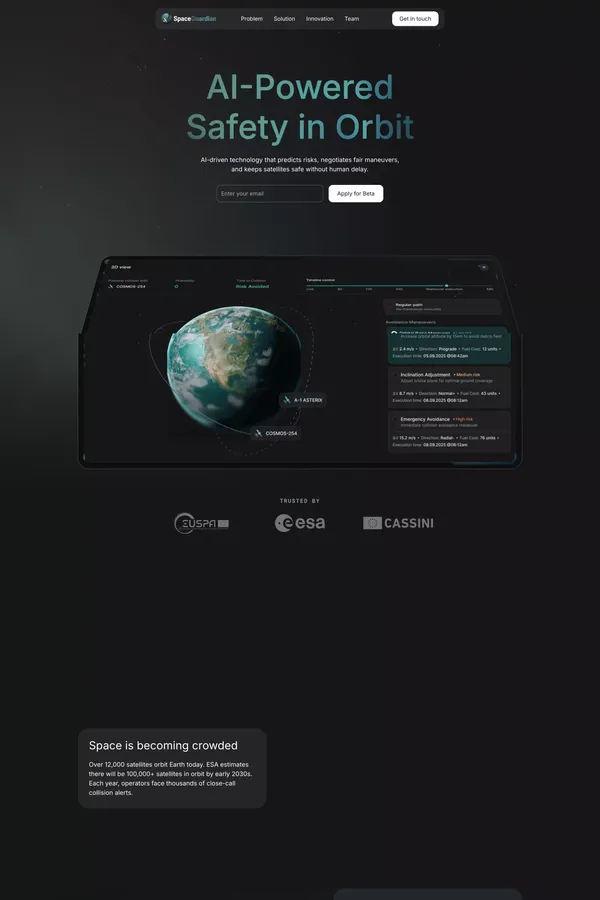 AI-Powered Satellite Safety & Collision Avoidance ✦ SpaceGuardian - Landing design inspiration