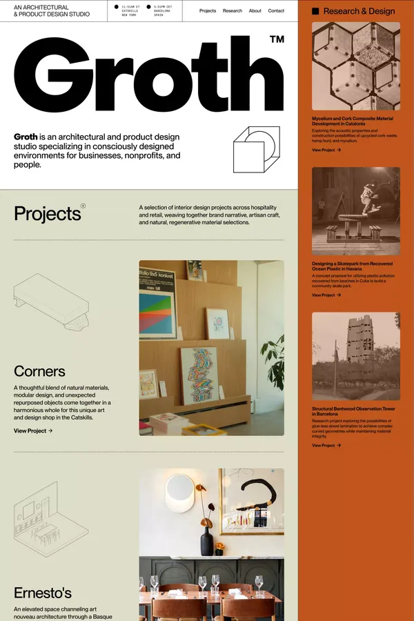Groth Studio | Hospitality & Interior Design – Barcelona & NYC - Portfolio design inspiration