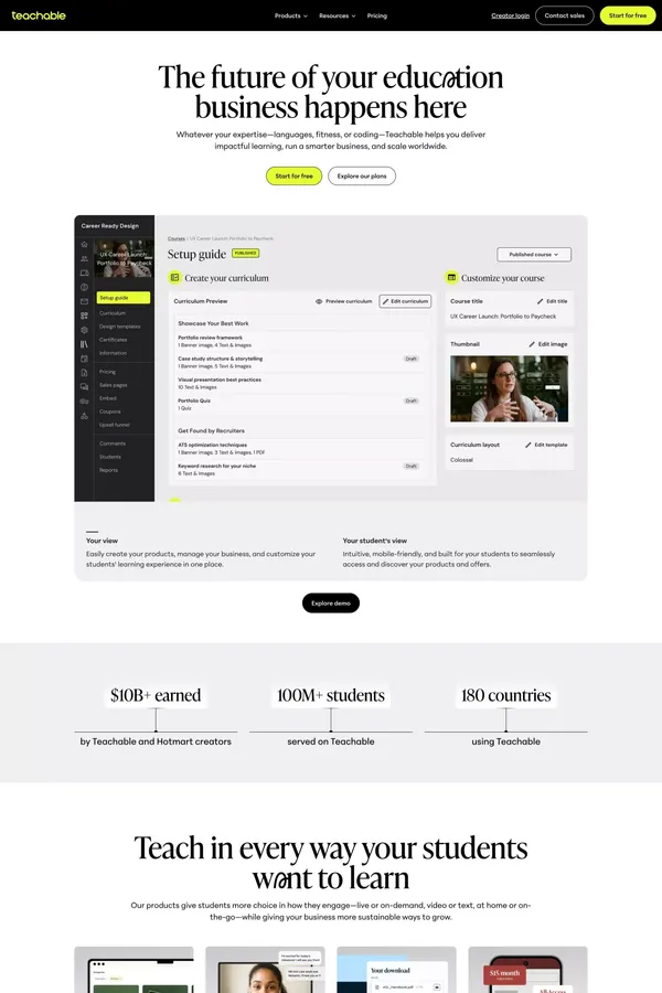 Teachable — Build & Sell Courses, Coaching,  Memberships & More - Landing design inspiration
