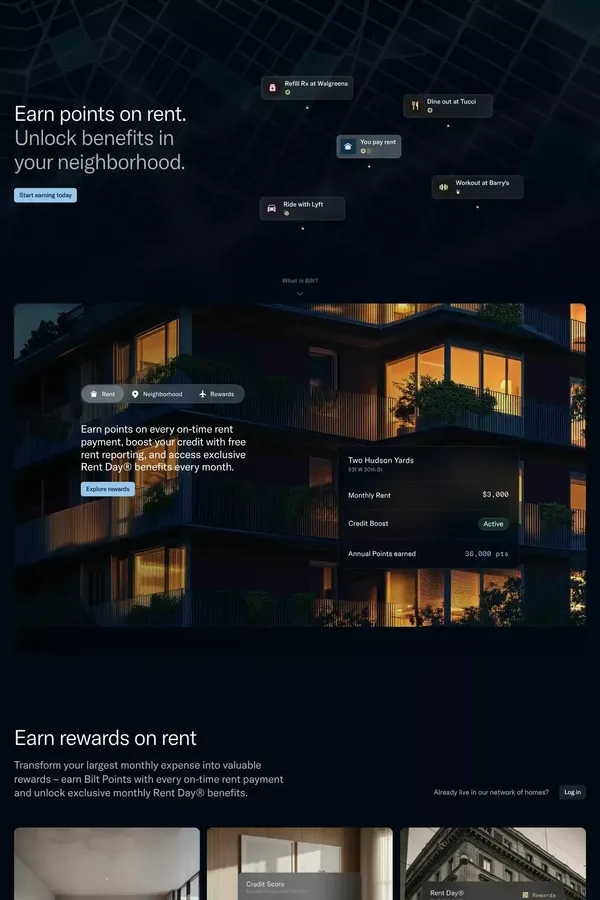 Bilt - Earn rewards on rent. - Landing design inspiration